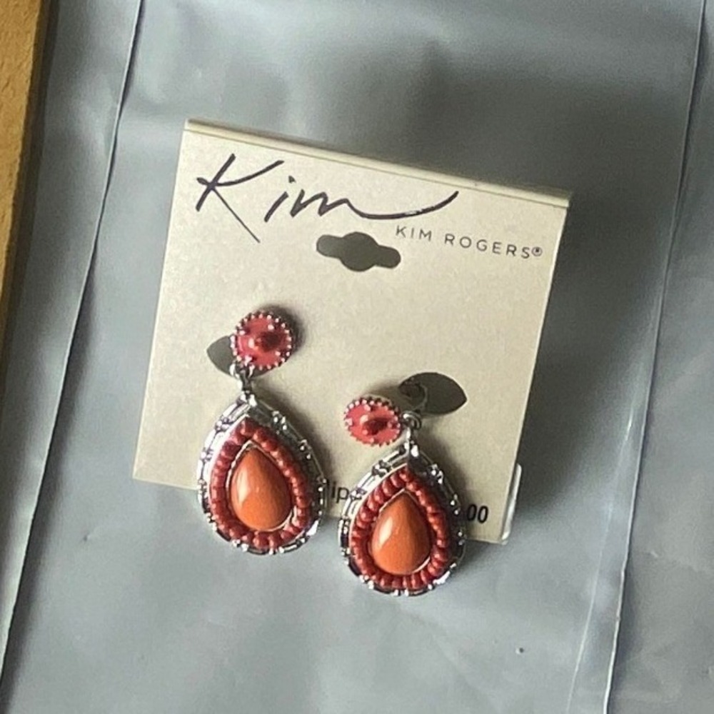 Unbranded Orange Gemstone Stud Earrings on Card